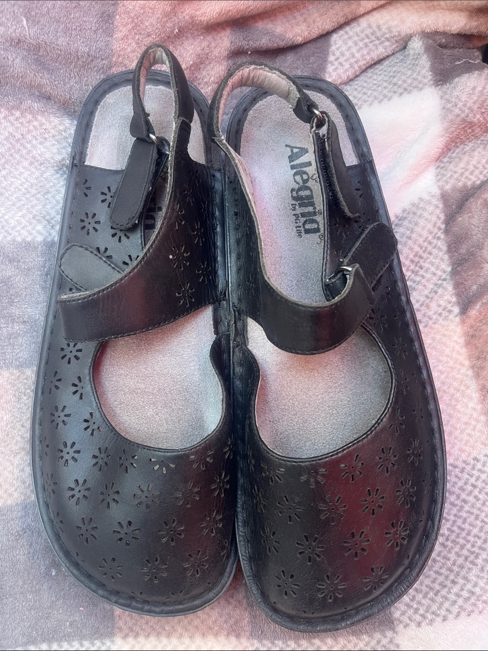 Alegria Black Laser-Cut Mary Jane Slingback Clog